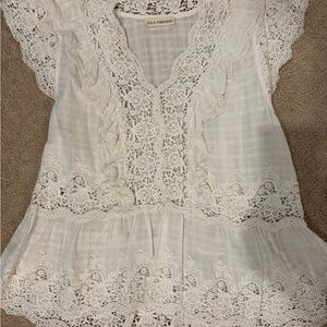 Ulla Johnson white ruffle embroidered blouse